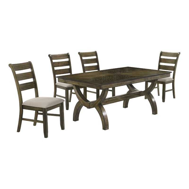 Best Quality Furniture Traditional 5 Piece Dining Set in Antique Brown Wood