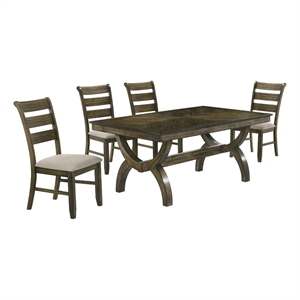 Best Quality Furniture Traditional 5 Piece Dining Set in Antique Brown Wood