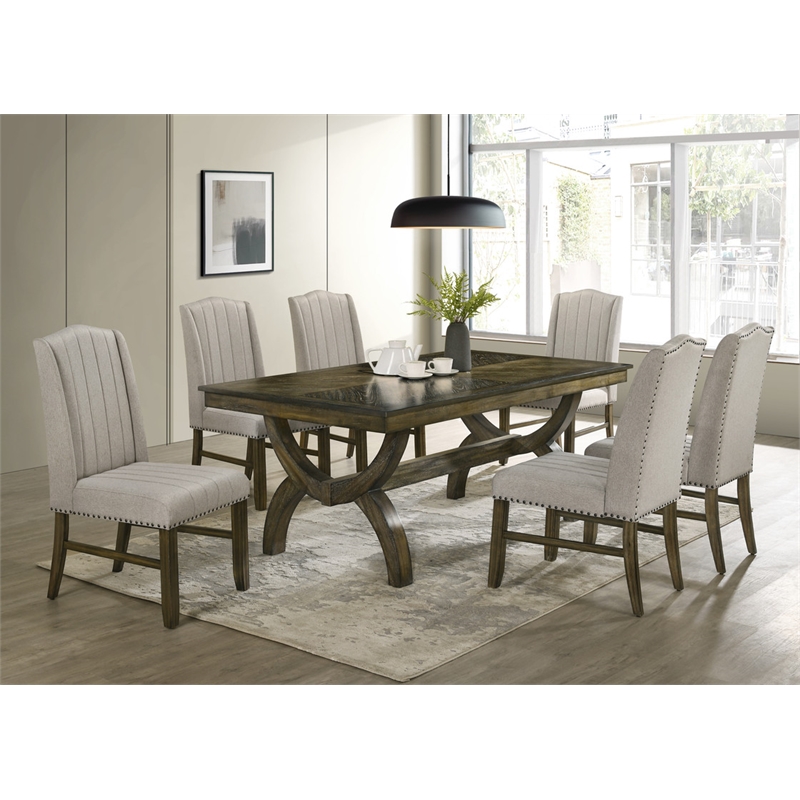 Best Quality Furniture Traditional 7 Piece Dining Set in Antique Brown Wood
