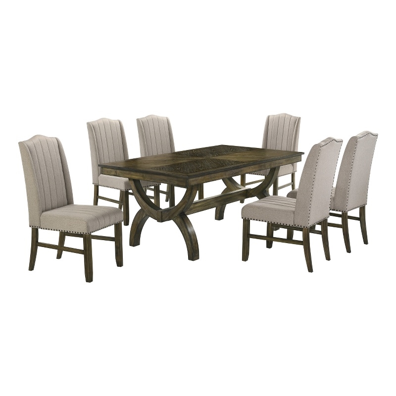 Best Quality Furniture Traditional 7 Piece Dining Set in Antique Brown Wood