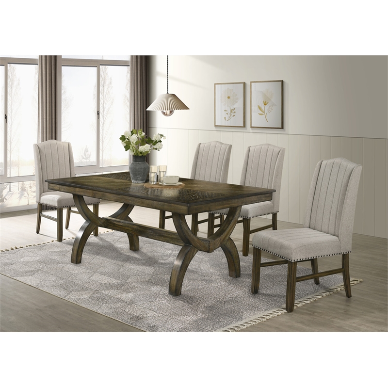 Best Quality Furniture Traditional 5 Piece Dining Set in Antique Brown Wood