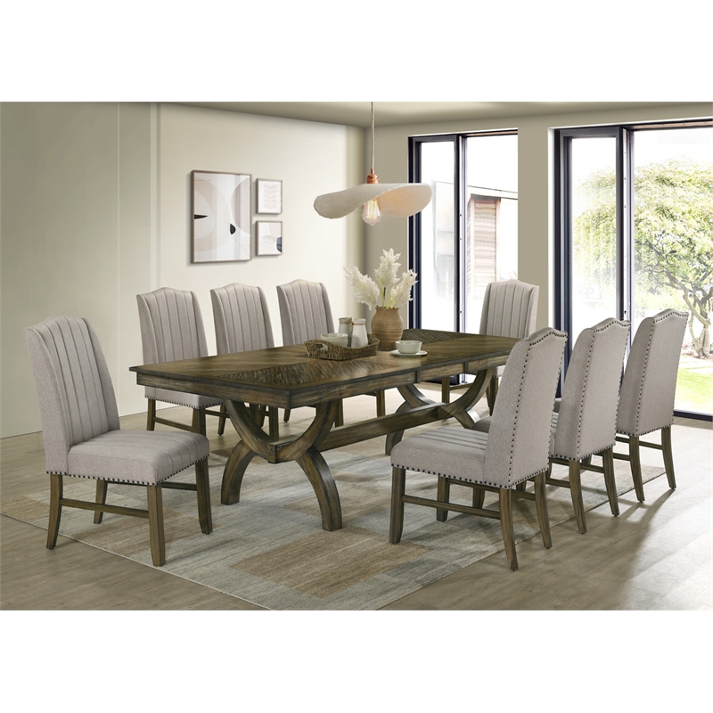 Best Quality Furniture Antique Brown Wood Extendable Dining Table Set
