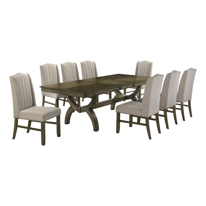 Best Quality Furniture Antique Brown Wood Extendable Dining Table Set