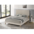 Best Quality Furniture Queen Size Panel Bed in Cream Velvet Corduroy