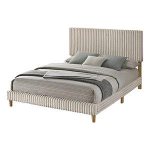 Best Quality Furniture Queen Size Panel Bed in Cream Velvet Corduroy