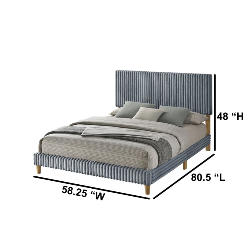 Best Quality Furniture Full Size Panel Bed in Cream Velvet Corduroy