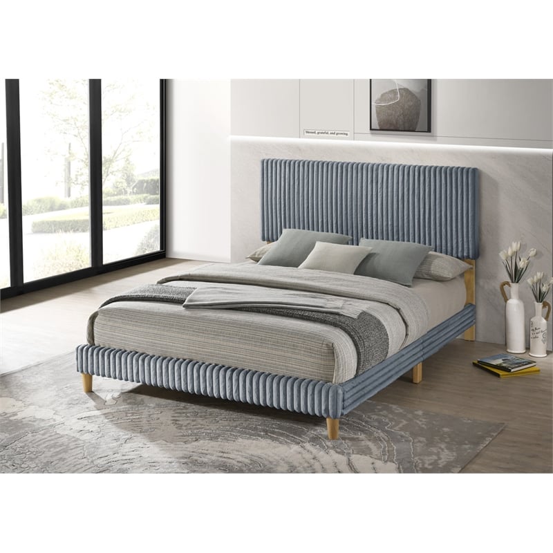 Best Quality Furniture Full Size Panel Bed in Gray Velvet Corduroy