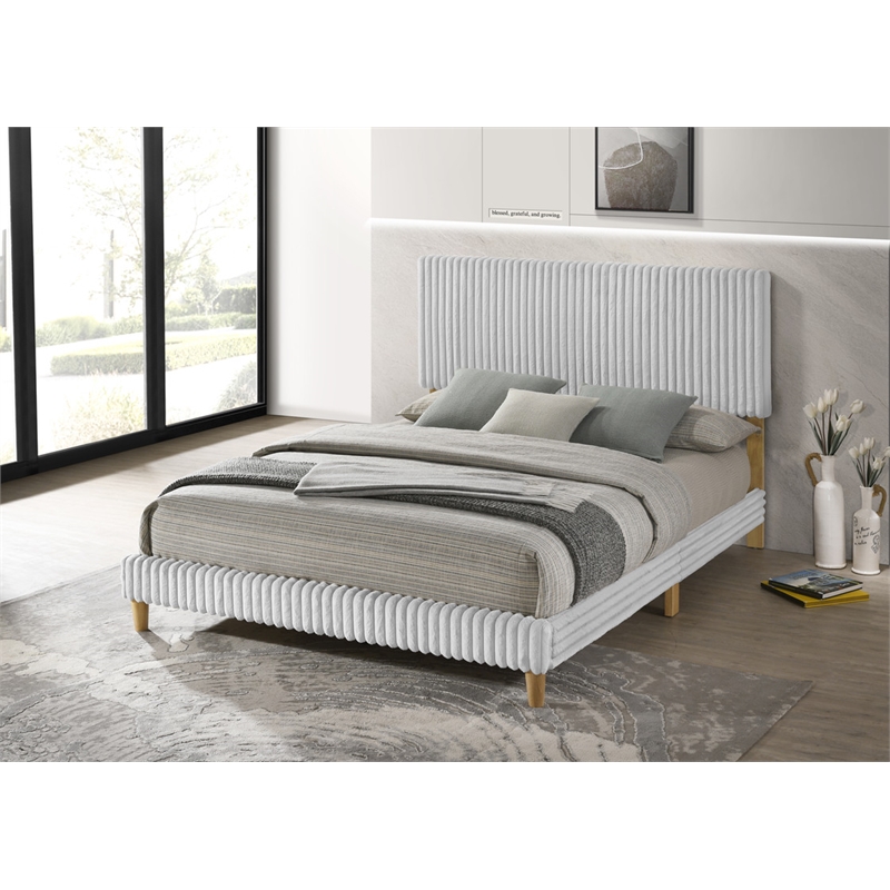 Best Quality Furniture Full Size Panel Bed in Light Gray Velvet Corduroy