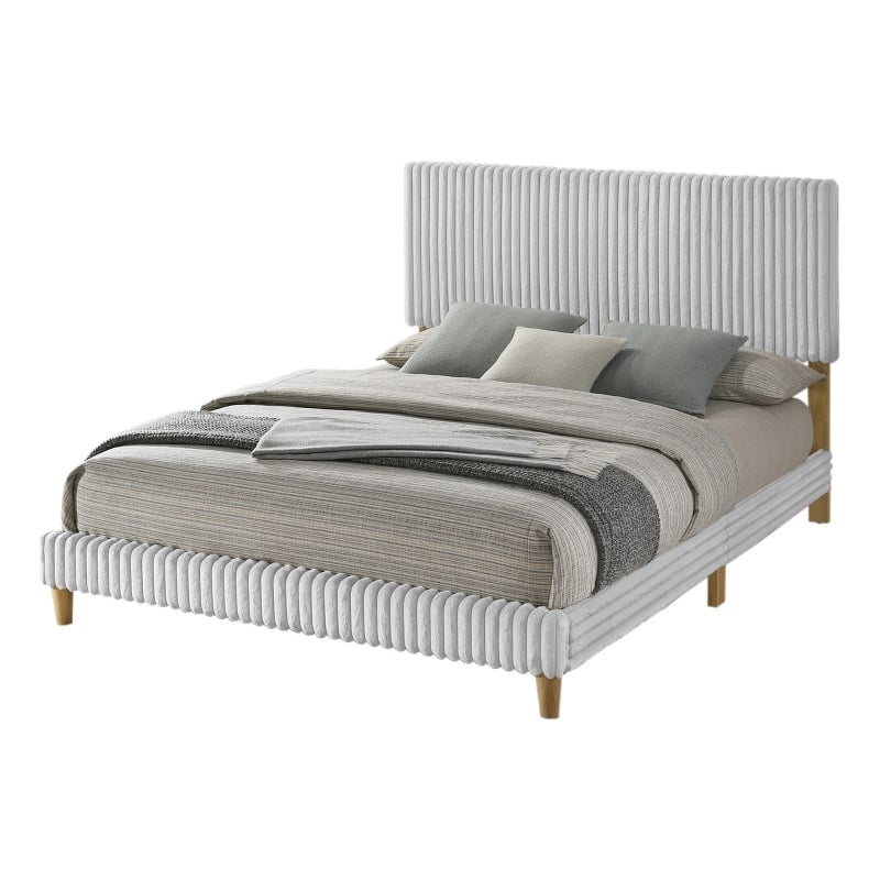 Best Quality Furniture Full Size Panel Bed in Light Gray Velvet Corduroy