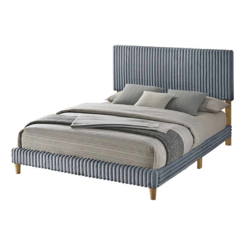 Best Quality Furniture Twin Size Panel Bed in Gray Velvet Corduroy