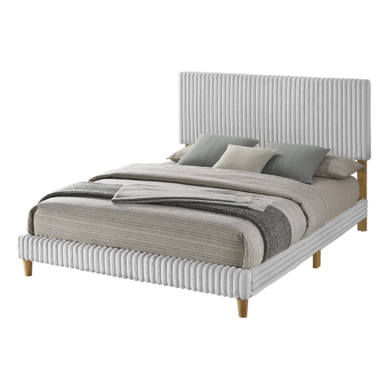 Best Quality Furniture Twin Size Panel Bed in Light Gray Velvet Corduroy
