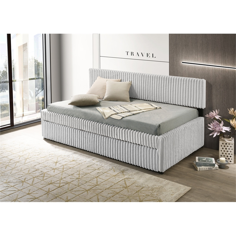 Best Quality Furniture Twin Daybed with Trundle in Light Gray Velvet Corduroy