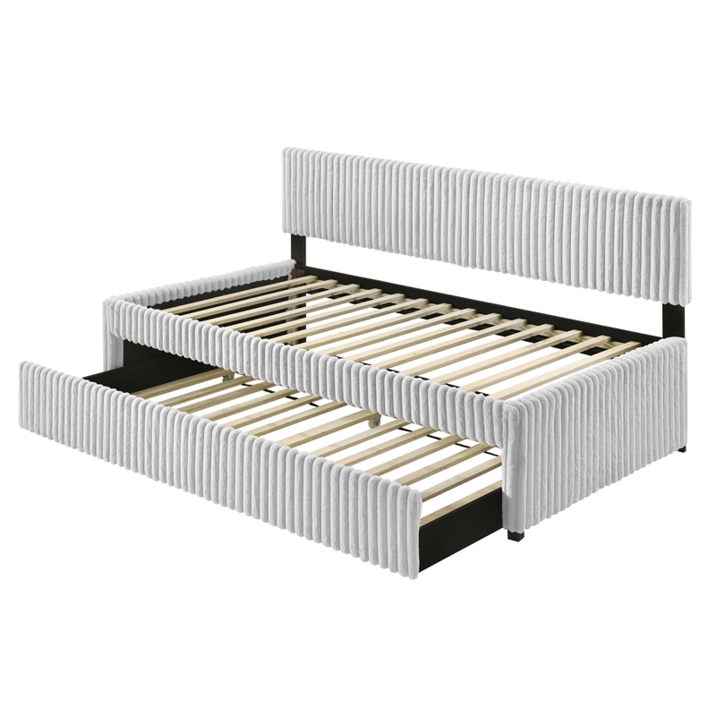 Best Quality Furniture Twin Daybed with Trundle in Light Gray Velvet Corduroy