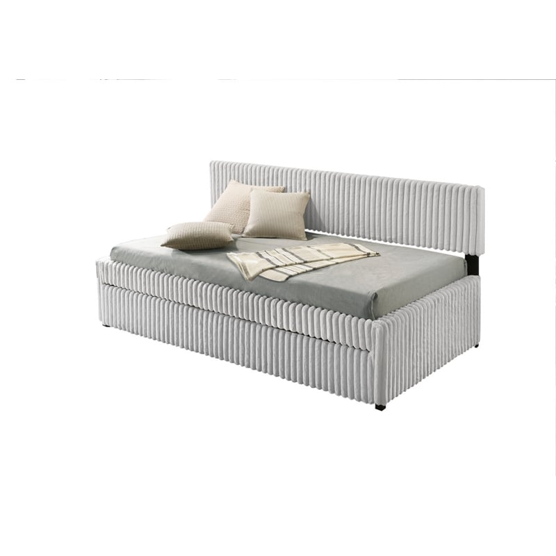 Best Quality Furniture Twin Daybed with Trundle in Light Gray Velvet Corduroy