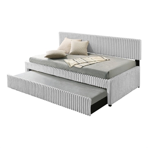 Best Quality Furniture Twin Daybed with Trundle in Light Gray Velvet Corduroy
