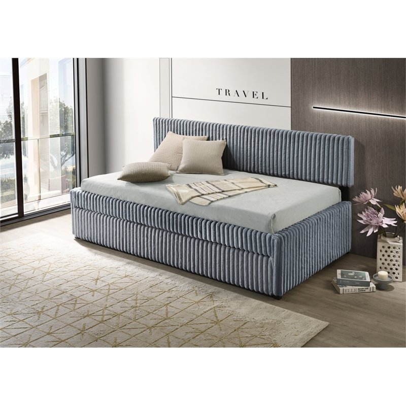 Best Quality Furniture Twin Daybed with Trundle in Gray Velvet Corduroy