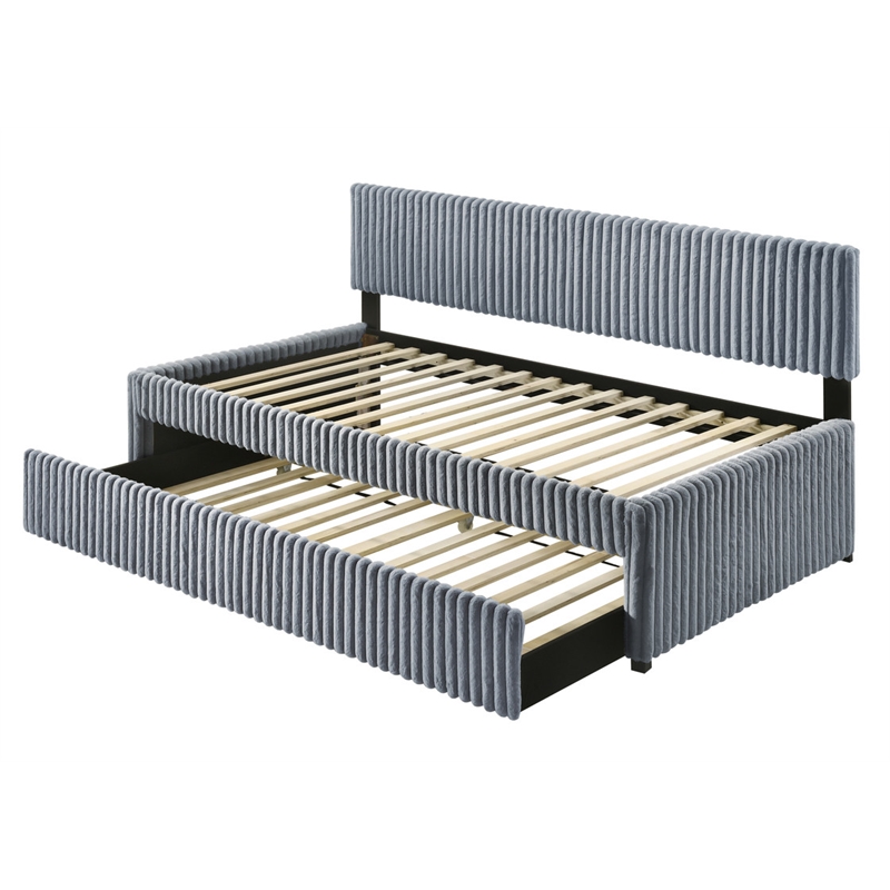Best Quality Furniture Twin Daybed with Trundle in Gray Velvet Corduroy