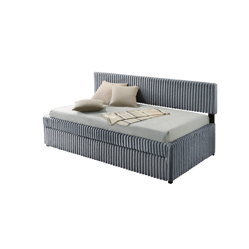 Best Quality Furniture Twin Daybed with Trundle in Gray Velvet Corduroy