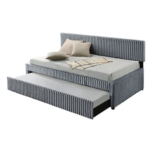 Best Quality Furniture Twin Daybed with Trundle in Gray Velvet Corduroy