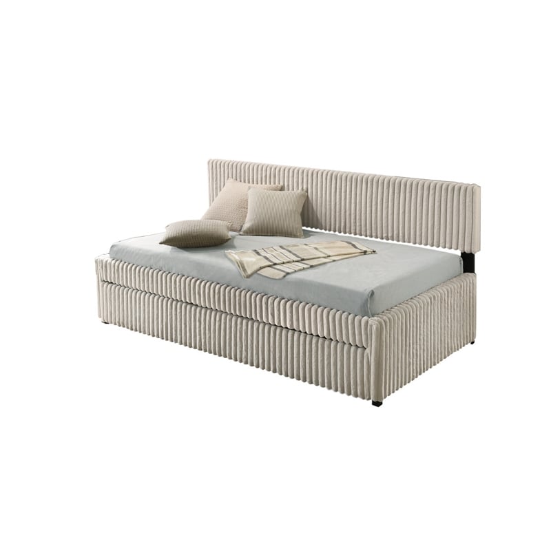 Best Quality Furniture Twin Daybed with Trundle in Cream Velvet Corduroy