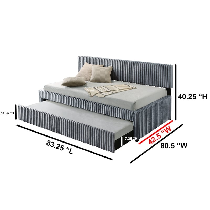 Best Quality Furniture Twin Daybed with Trundle in Cream Velvet Corduroy