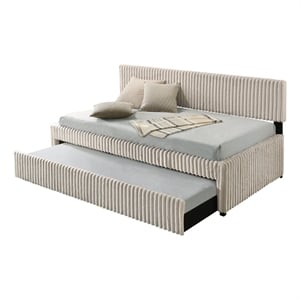 Best Quality Furniture Twin Daybed with Trundle in Cream Velvet Corduroy