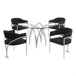 Best Quality Furniture 5pc Circle Clear Glass Dining Set & Boucle Fabric Chairs