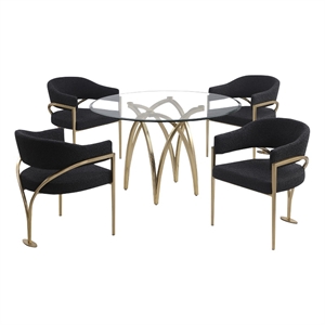 Best Quality Furniture 5pc Circle Clear Glass Dining Set & Boucle Fabric Chairs