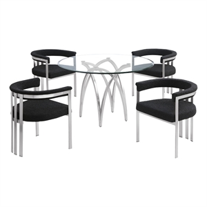 Best Quality Furniture 5pc Circle Clear Glass Dining Set & Boucle Fabric Chairs