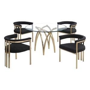 Best Quality Furniture 5pc Circle Clear Glass Dining Set & Boucle Fabric Chairs