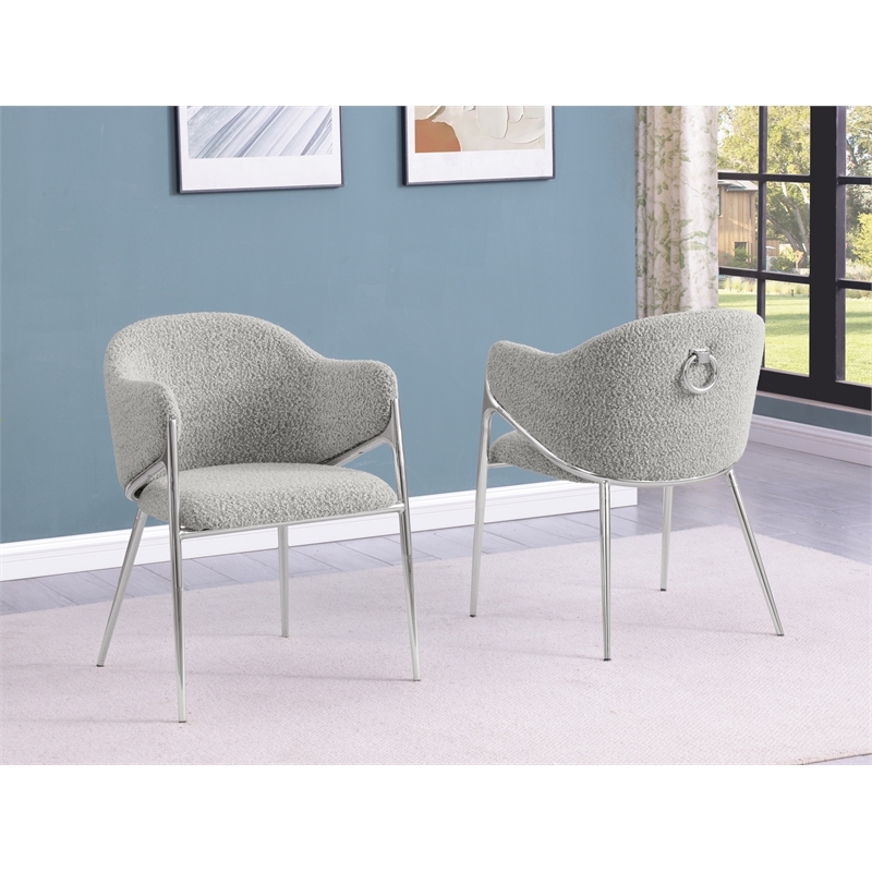 Best Quality Furniture Rich Gray Teddy Boucle Fabric Side Chairs with Chrome