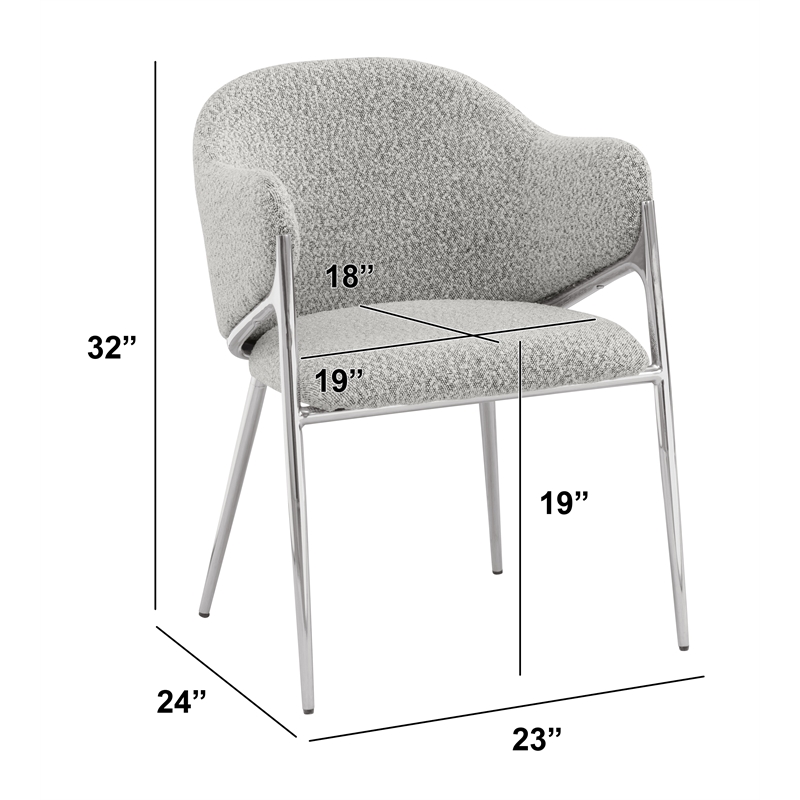 Best Quality Furniture Rich Gray Teddy Boucle Fabric Side Chairs with Chrome