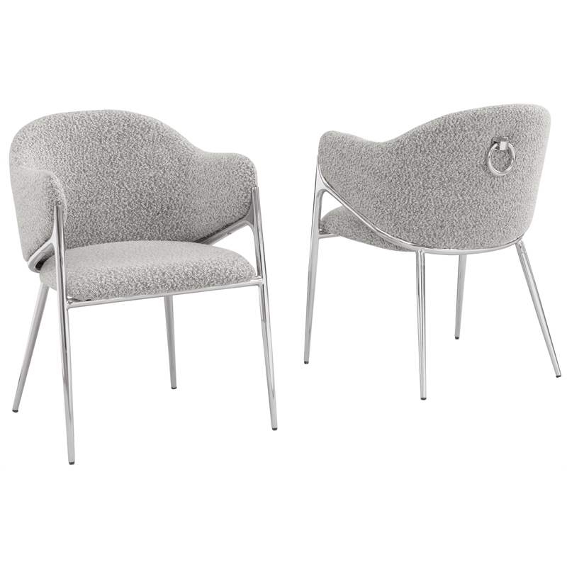 Best Quality Furniture Rich Gray Teddy Boucle Fabric Side Chairs with Chrome