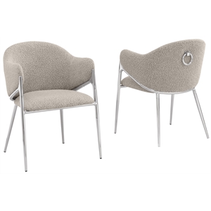 Best Quality Furniture Gray Teddy Boucle Fabric Side Chairs with Chrome