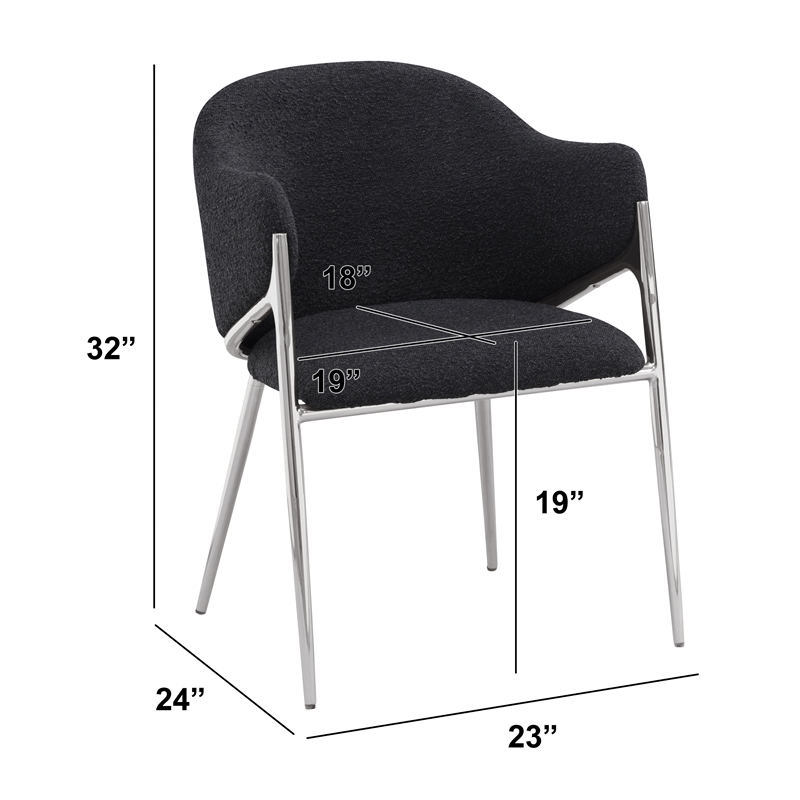 Best Quality Furniture Black Teddy Boucle Fabric Side Chairs with Chrome