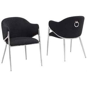 Best Quality Furniture Black Teddy Boucle Fabric Side Chairs with Chrome