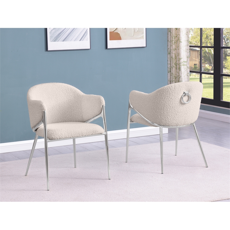 Best Quality Furniture Cream Teddy Boucle Fabric Side Chairs with Chrome