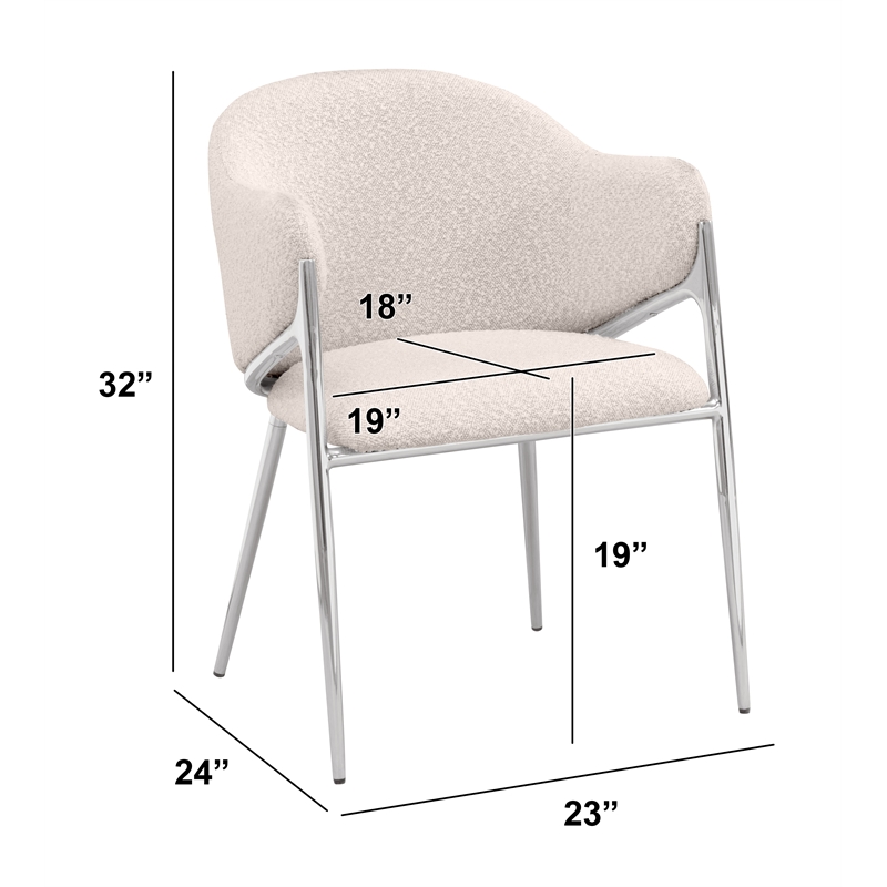 Best Quality Furniture Cream Teddy Boucle Fabric Side Chairs with Chrome