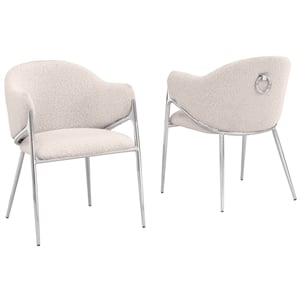 Best Quality Furniture Cream Teddy Boucle Fabric Side Chairs with Chrome