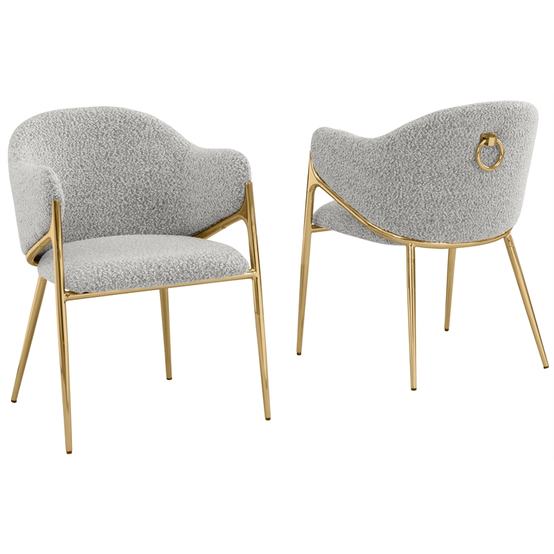 Best Quality Furniture Rich Gray Teddy Boucle Fabric Side Chairs with Chrome