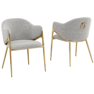 Best Quality Furniture Rich Gray Teddy Boucle Fabric Side Chairs with Chrome
