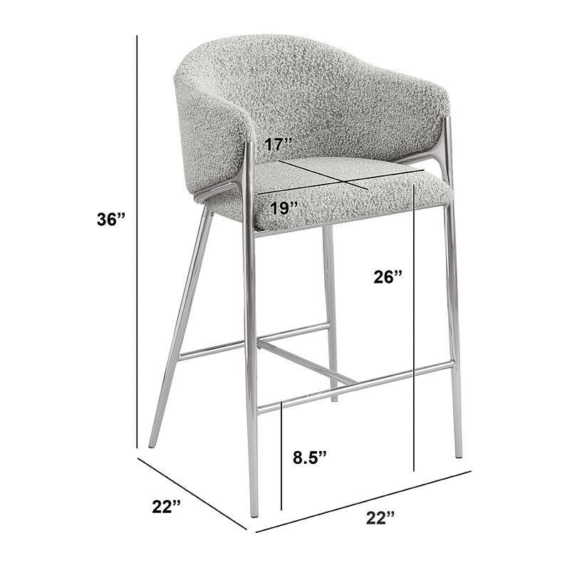 Best Quality Furniture Rich Gray Teddy Boucle Fabric Counterheights with Chrome