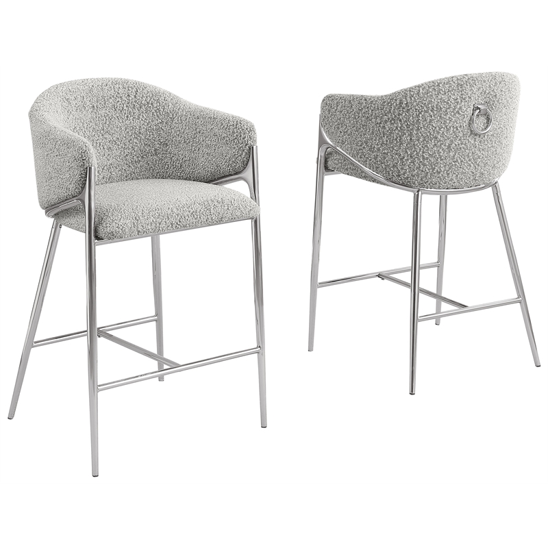 Best Quality Furniture Rich Gray Teddy Boucle Fabric Counterheights with Chrome