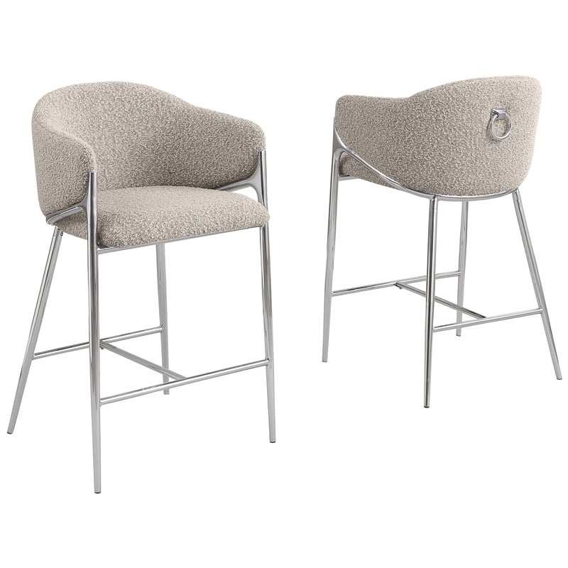 Best Quality Furniture Gray Teddy Boucle Fabric Counterheights with Chrome