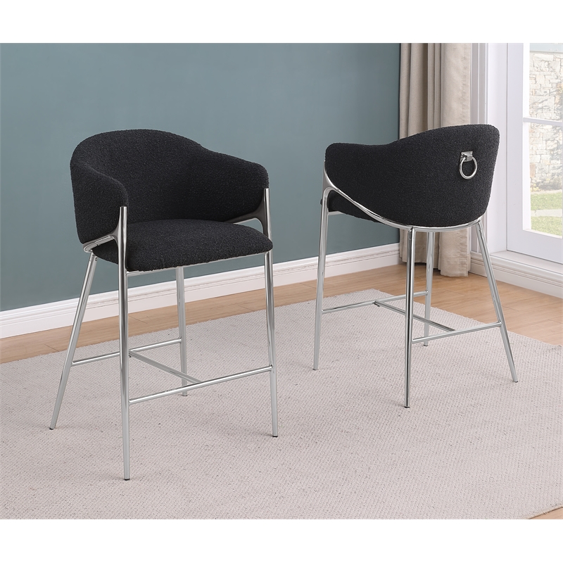 Best Quality Furniture Black Teddy Boucle Fabric Counterheights with Chrome