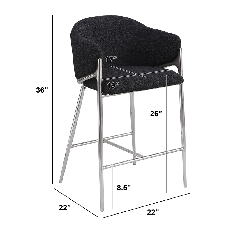 Best Quality Furniture Black Teddy Boucle Fabric Counterheights with Chrome