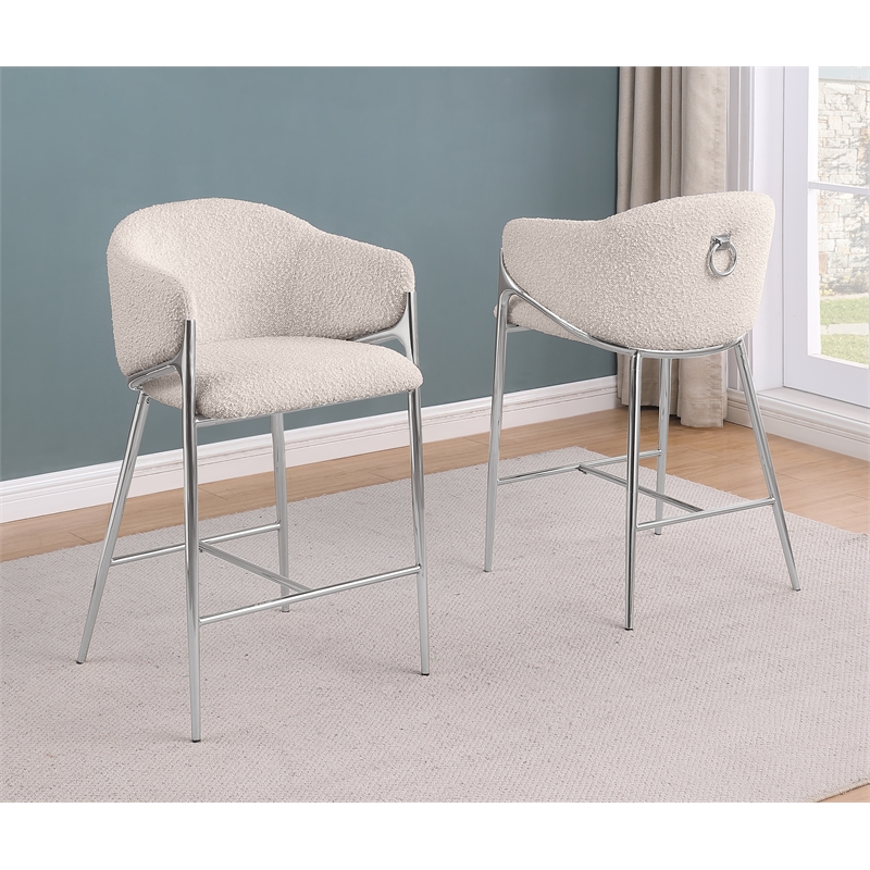 Best Quality Furniture Cream Teddy Boucle Fabric Counterheights with Chrome