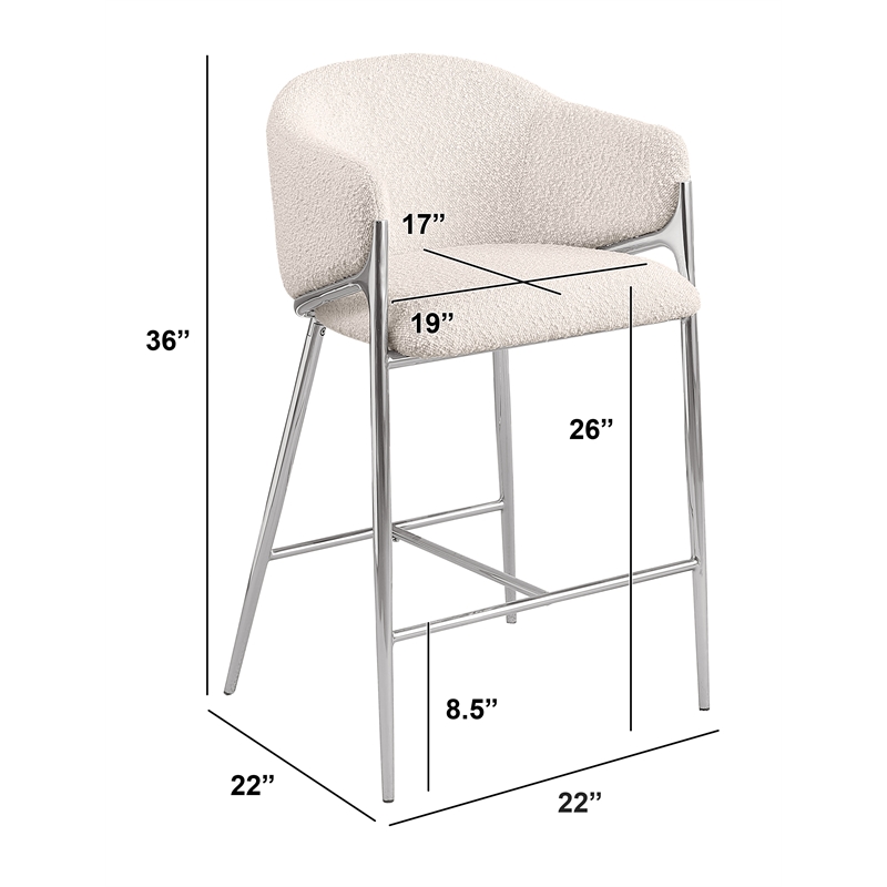 Best Quality Furniture Cream Teddy Boucle Fabric Counterheights with Chrome