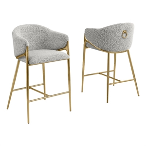 Best Quality Furniture Rich Gray Teddy Boucle Fabric Counterheights with Chrome