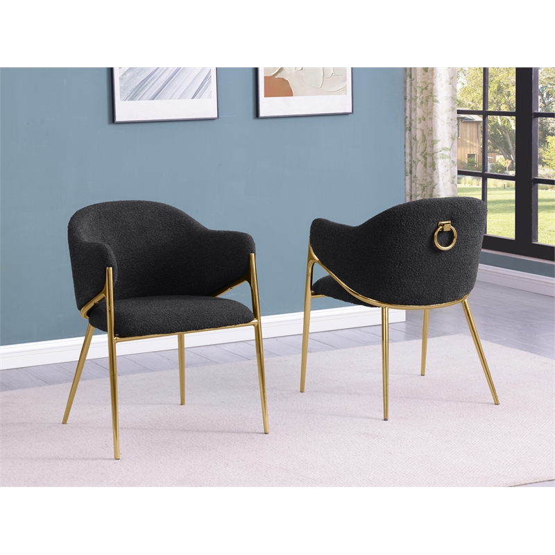 Best Quality Furniture Black Teddy Boucle Fabric Side Chairs with Chrome